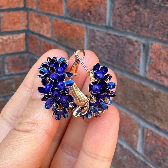 Anthropologie Blue and Gold Floral Earrings - Picture 6 of 9